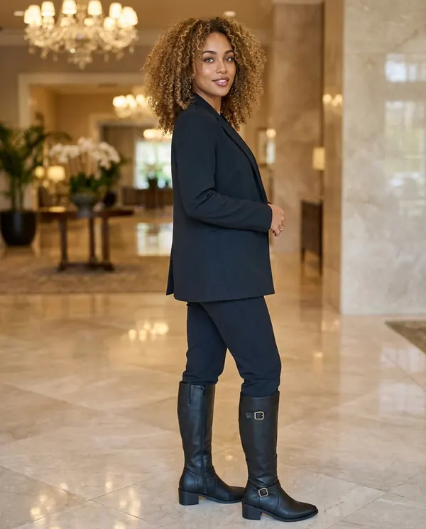 Satin Eve styling: Buckle Block-Heel Knee-High Boot
