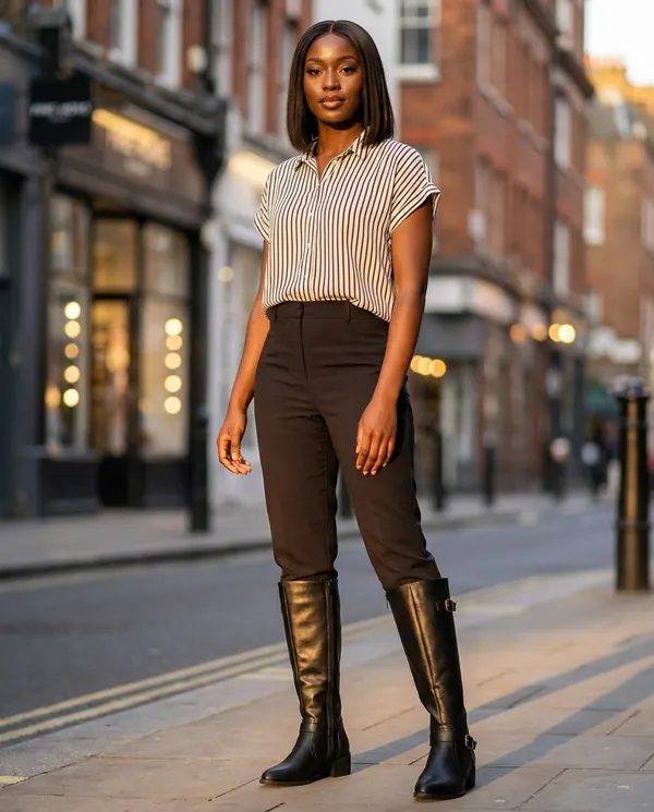 Satin Eve styling: Buckle Block-Heel Knee-High Boot