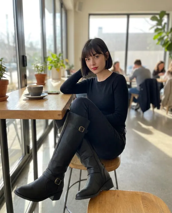 Satin Eve styling: Buckle Block-Heel Knee-High Boot