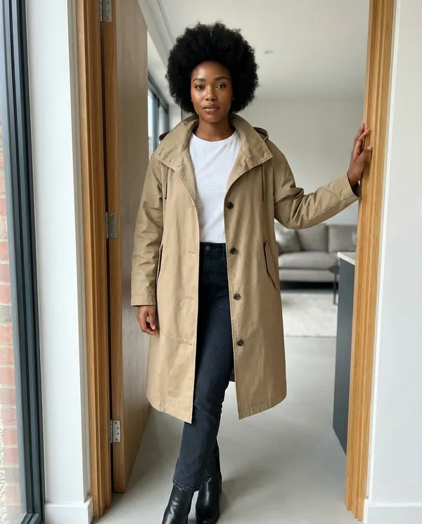 Satin Eve styling: Hooded Trench Coat