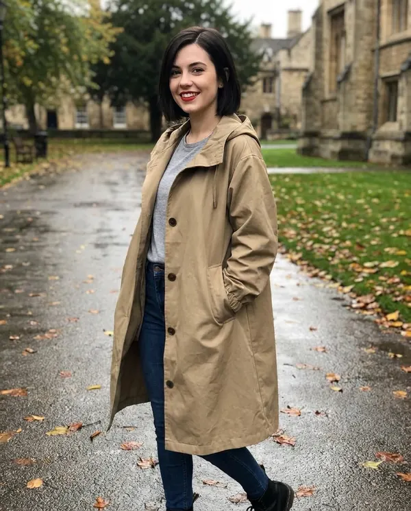 Satin Eve styling: Hooded Trench Coat