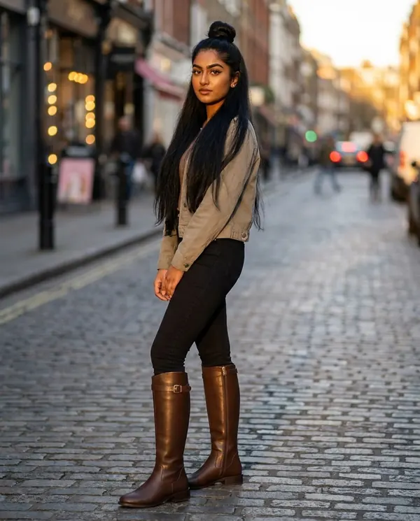 Satin Eve styling: Buckle-Strap Riding Boot