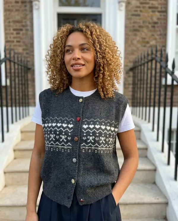 Satin Eve styling: Fair Isle Bow Button Knit Vest