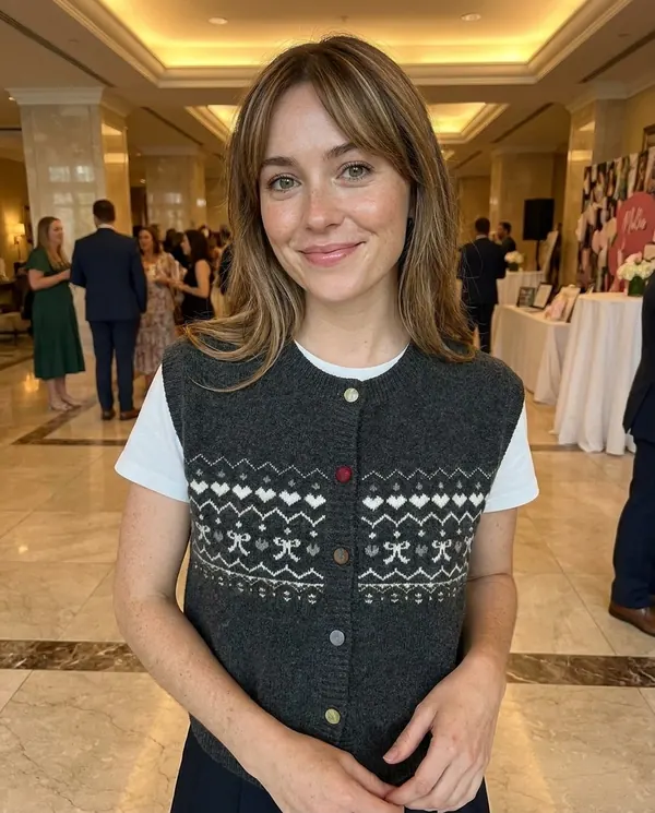 Satin Eve styling: Fair Isle Bow Button Knit Vest