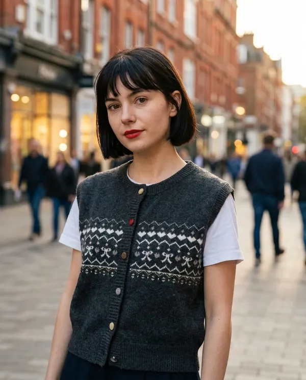 Satin Eve styling: Fair Isle Bow Button Knit Vest