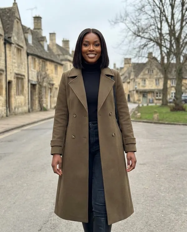 Satin Eve styling: Double-Breasted Long Trench Coat