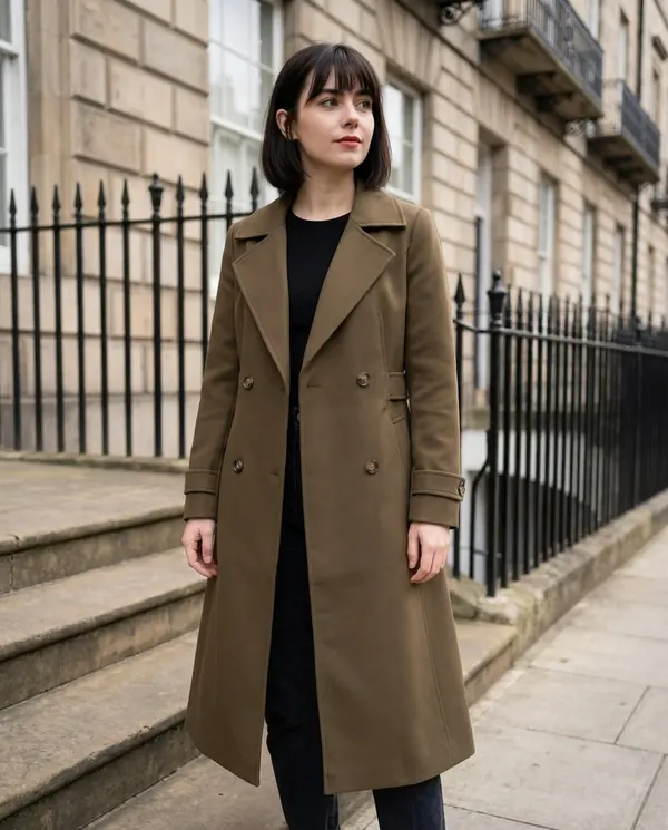 Satin Eve styling: Double-Breasted Long Trench Coat