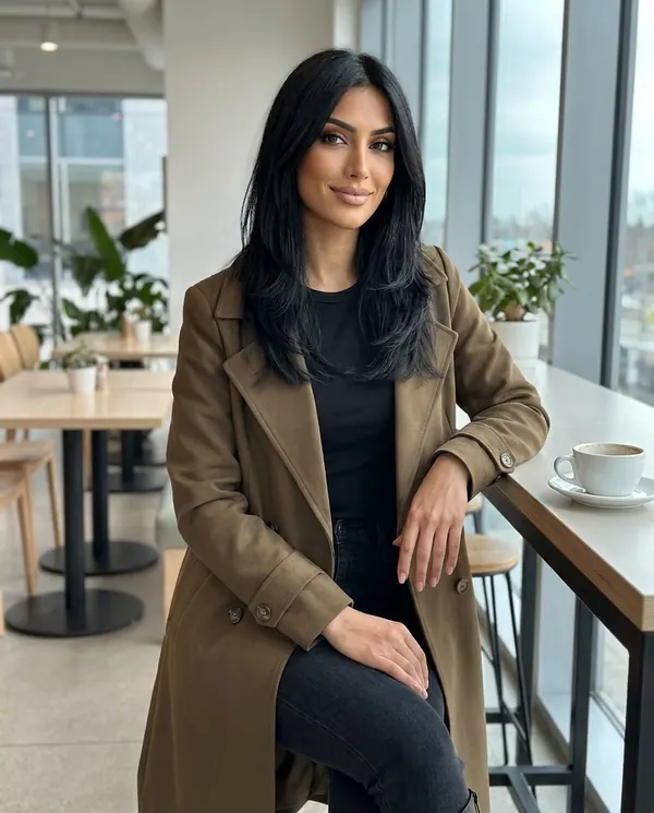 Satin Eve styling: Double-Breasted Long Trench Coat