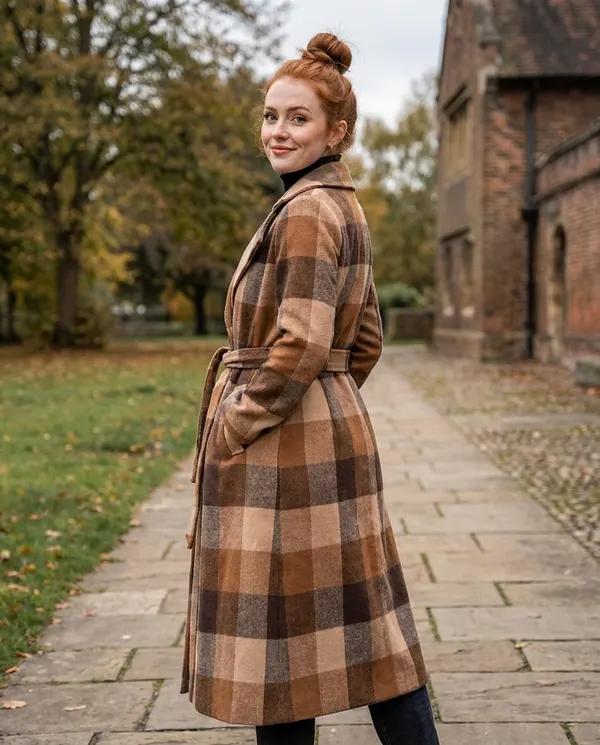 Satin Eve styling: Belted Check Wool-Look Trench Coat