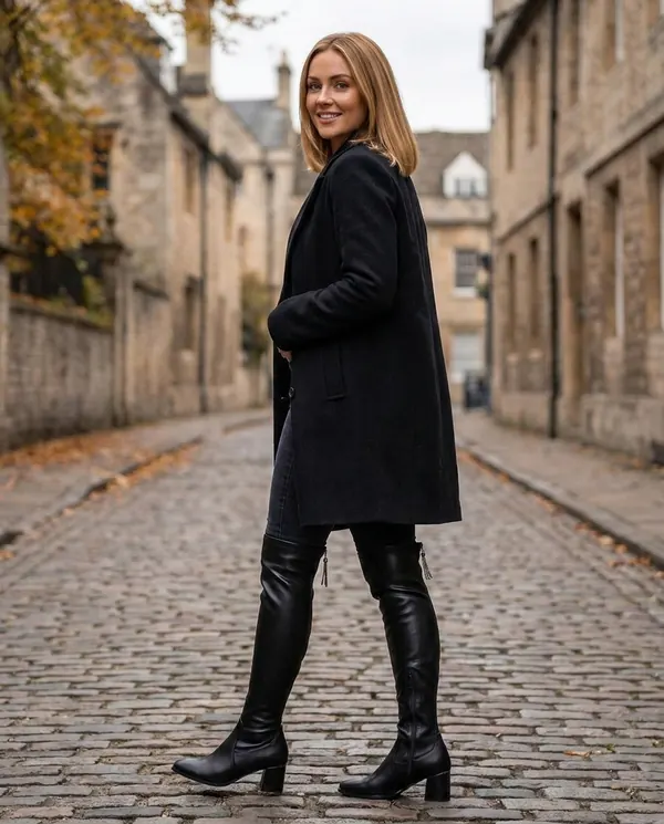 Satin Eve styling: Stretch Over-the-Knee Block-Heel Boot