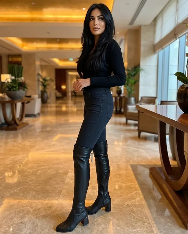 Satin Eve styling: Stretch Over-the-Knee Block-Heel Boot
