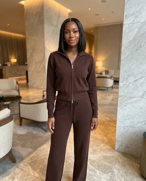 Satin Eve styling: Zip-Up Knit Jacket and Trouser Set