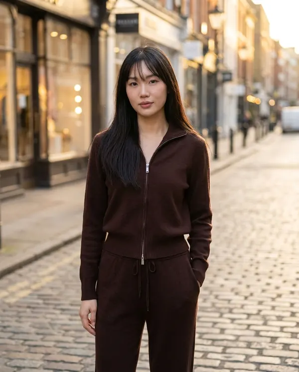 Satin Eve styling: Zip-Up Knit Jacket and Trouser Set
