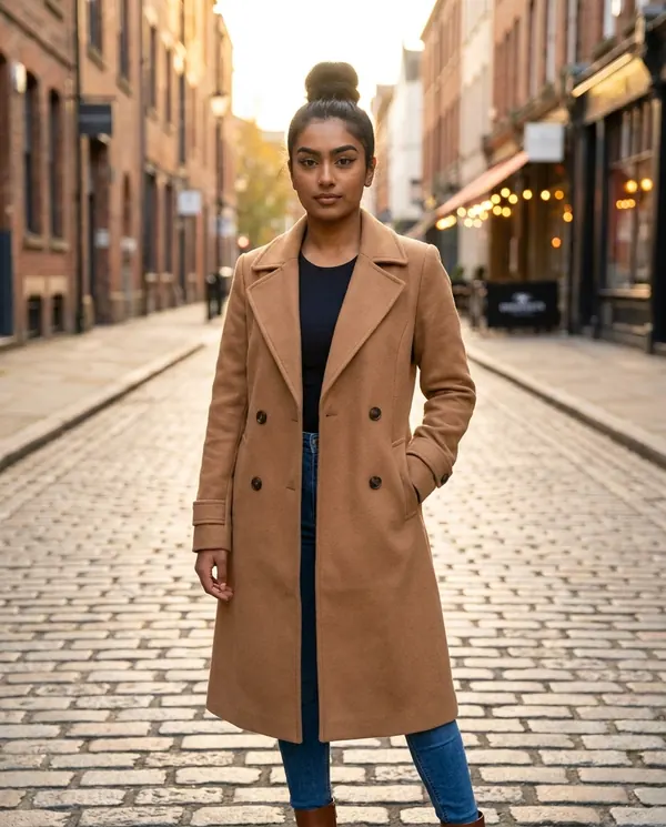 Satin Eve styling: Wool-Look Trench Coat