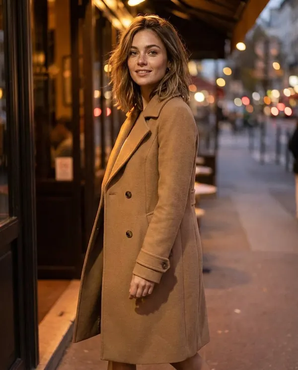 Satin Eve styling: Wool-Look Trench Coat