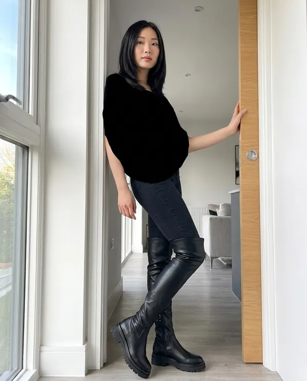 Satin Eve styling: Flat Platform Over-the-Knee Boot