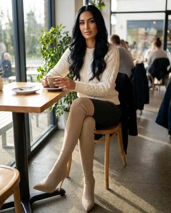 Satin Eve styling: Knit Stiletto Thigh-High Sock Boot