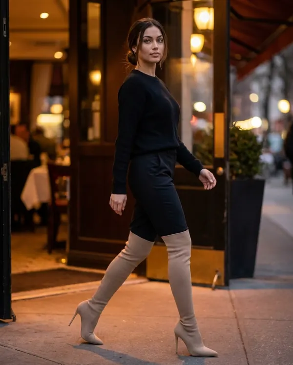 Satin Eve styling: Knit Stiletto Thigh-High Sock Boot