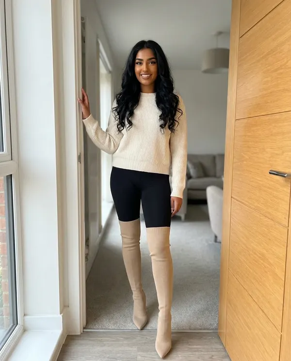 Satin Eve styling: Knit Stiletto Thigh-High Sock Boot