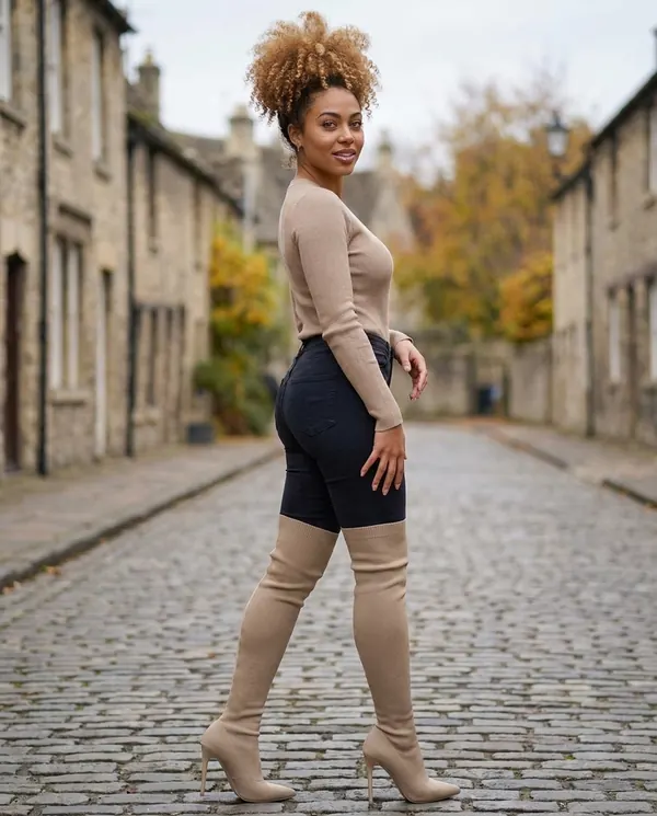Satin Eve styling: Knit Stiletto Thigh-High Sock Boot