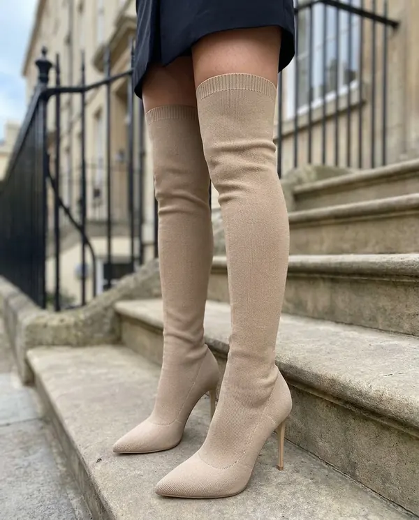 Satin Eve styling: Knit Stiletto Thigh-High Sock Boot
