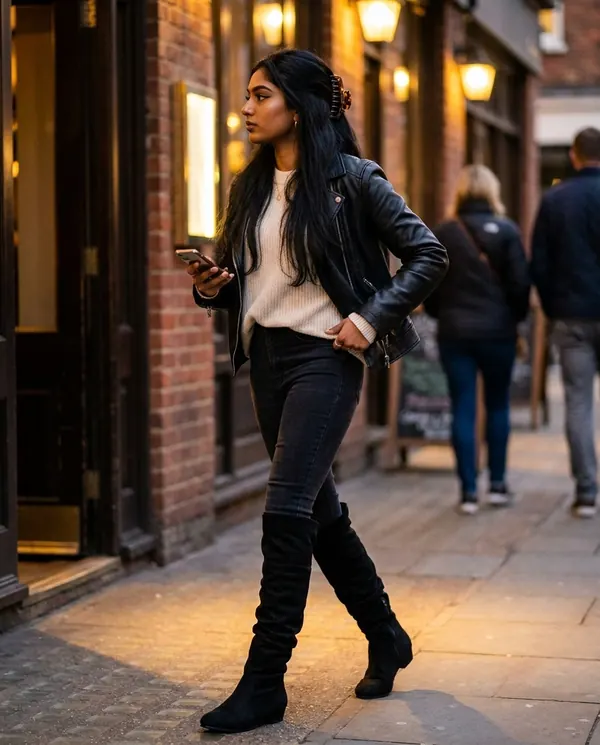 Satin Eve styling: Faux Suede Slouch Boot