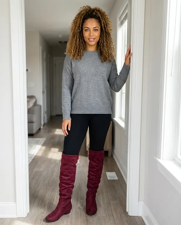 Satin Eve styling: Faux Suede Slouch Boot
