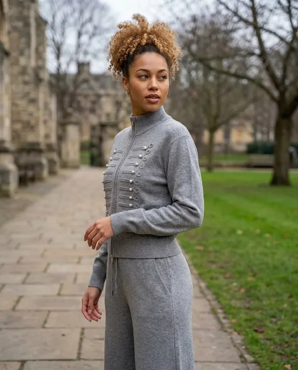 Satin Eve styling: Beaded Zip Cardigan and Wide-Leg Trouser Set