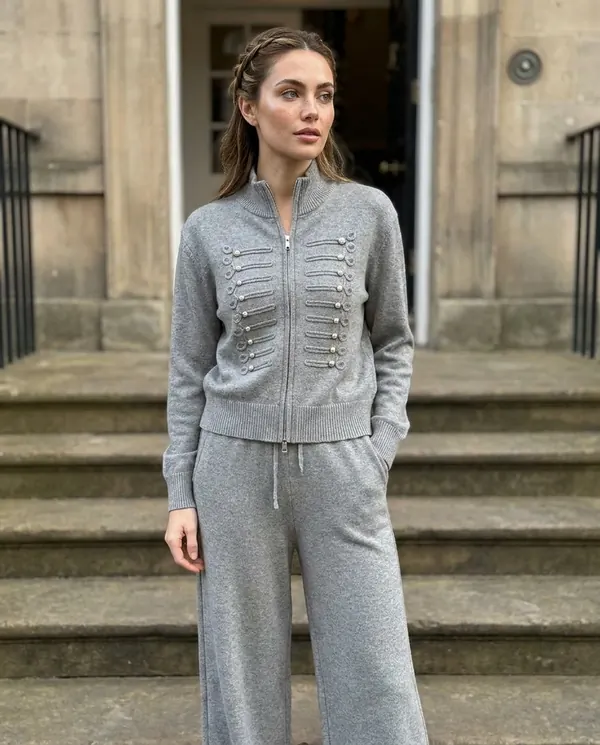 Satin Eve styling: Beaded Zip Cardigan and Wide-Leg Trouser Set