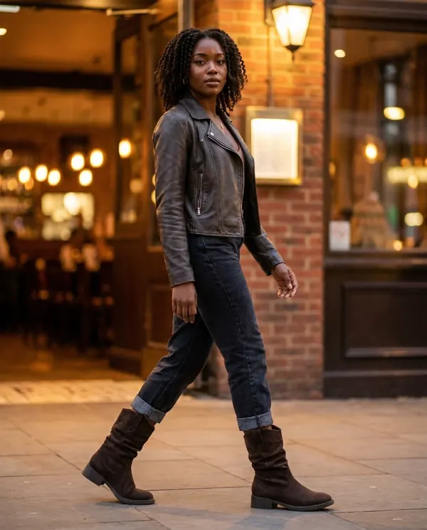 Satin Eve styling: Faux Suede Slouch Western Boot