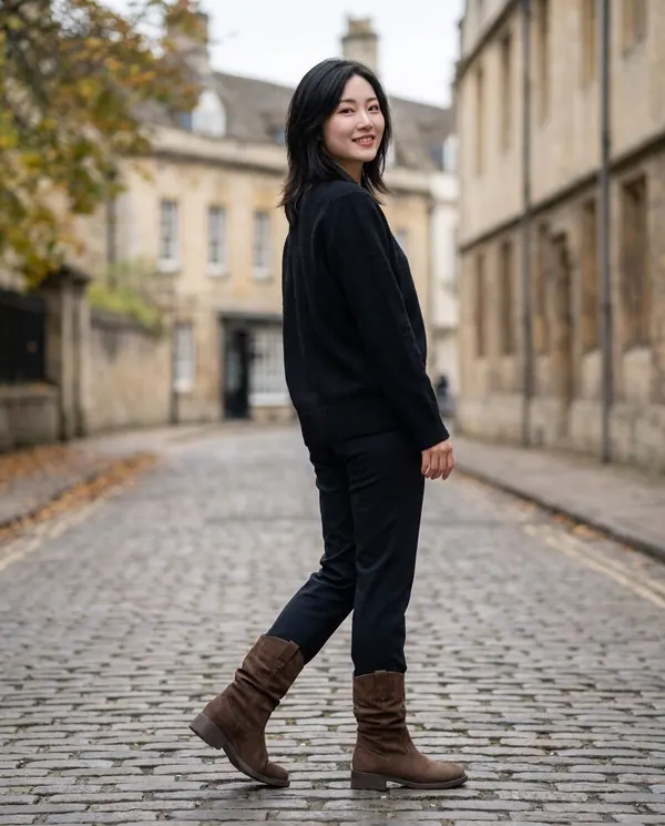 Satin Eve styling: Faux Suede Slouch Western Boot
