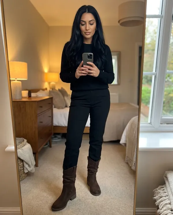 Satin Eve styling: Faux Suede Slouch Western Boot