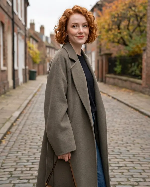 Satin Eve styling: Oversized Olive-Grey Wool-Look Coat