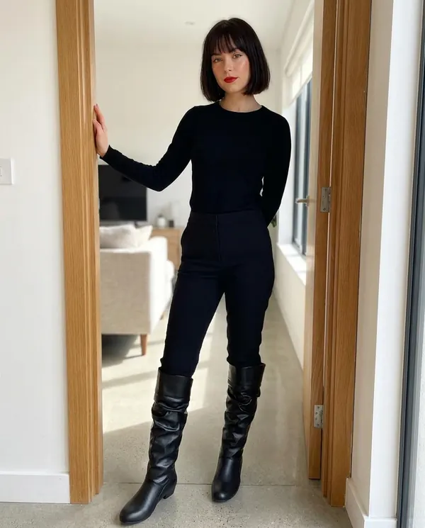Satin Eve styling: Ruched Slouch Knee-High Boot