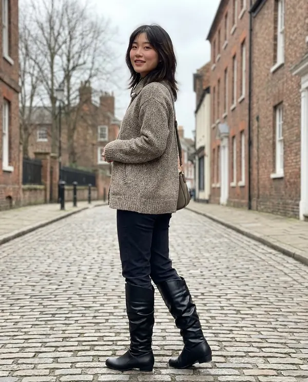 Satin Eve styling: Ruched Slouch Knee-High Boot