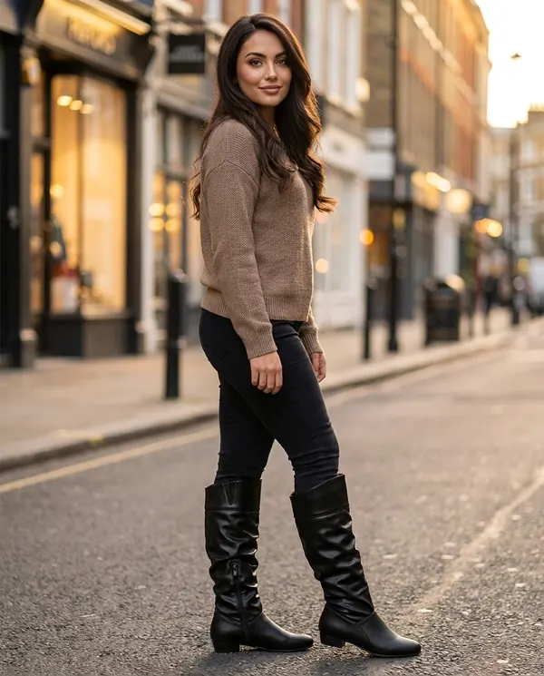 Satin Eve styling: Ruched Slouch Knee-High Boot