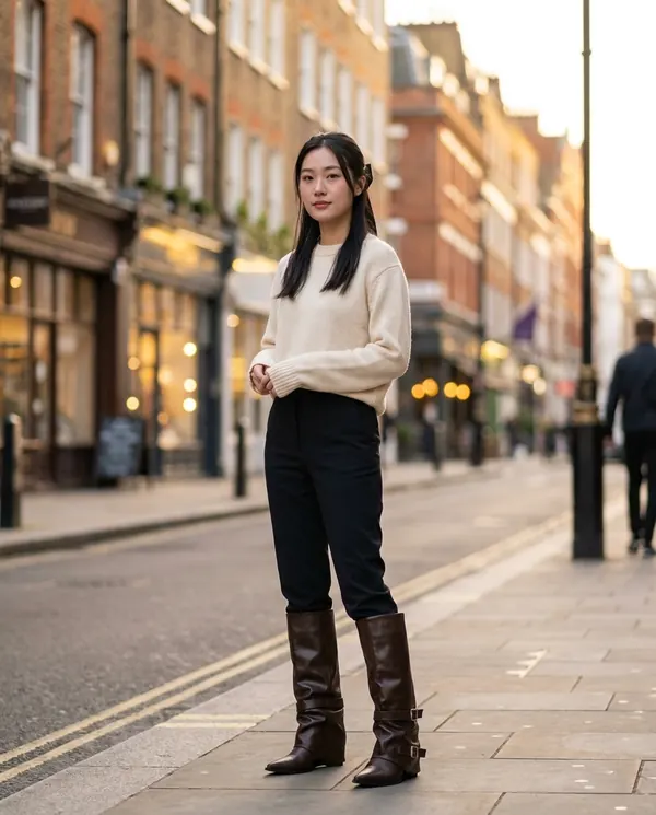 Satin Eve styling: Fold-Over Buckle Pointed Boot