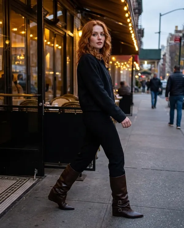 Satin Eve styling: Fold-Over Buckle Pointed Boot