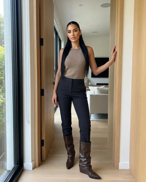 Satin Eve styling: Fold-Over Buckle Pointed Boot