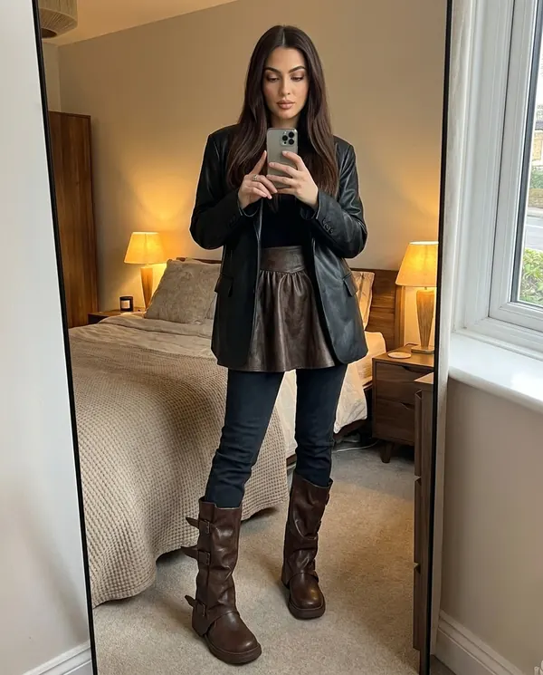 Satin Eve styling: Triple-Buckle Slouch Mid-Calf Boot