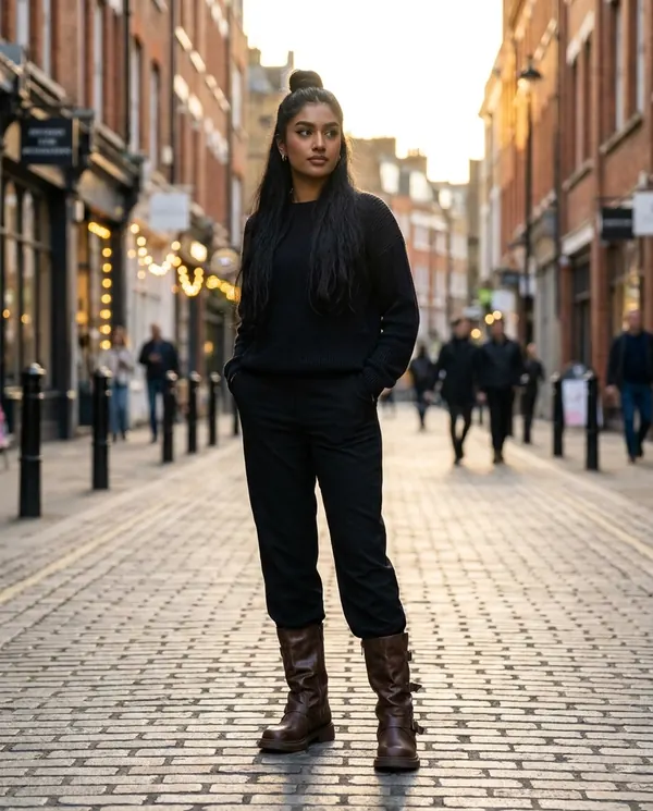 Satin Eve styling: Triple-Buckle Slouch Mid-Calf Boot