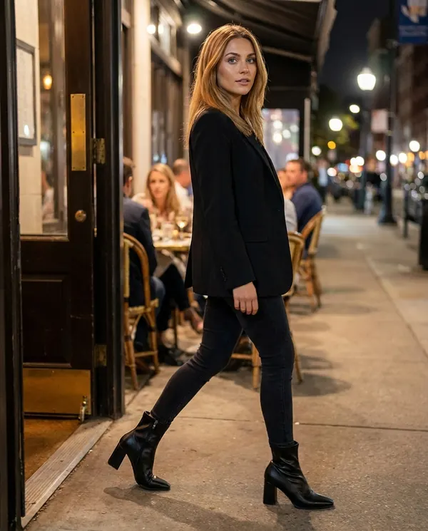 Satin Eve styling: Stretch Pointed Block-Heel Ankle Boot