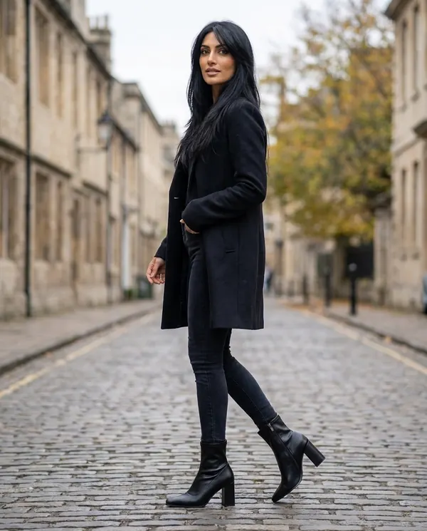 Satin Eve styling: Stretch Pointed Block-Heel Ankle Boot