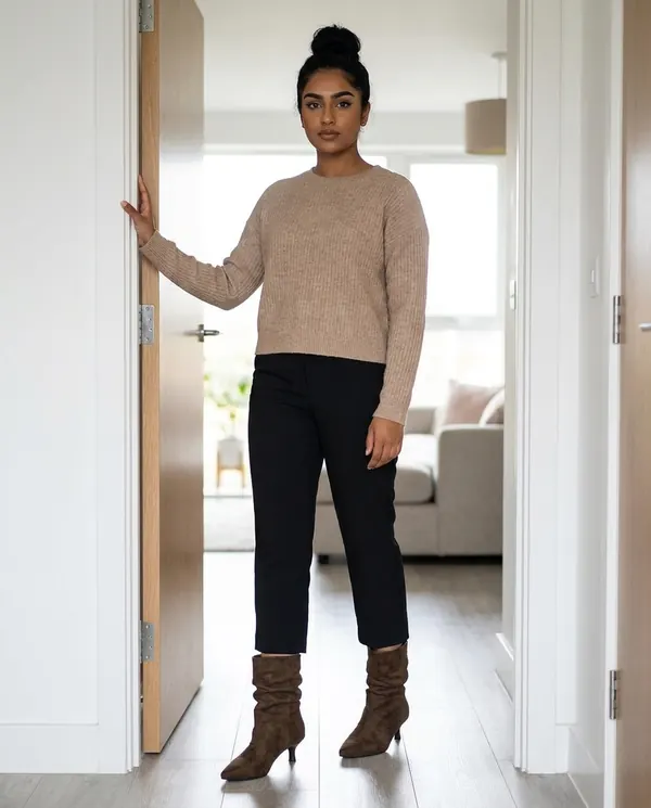 Satin Eve styling: Kitten-Heel Faux Suede Slouch Boot