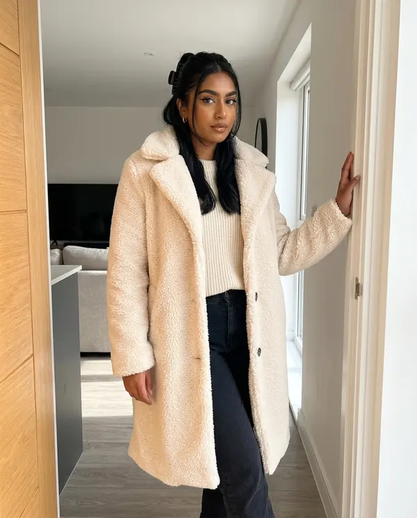 Satin Eve styling: Button-Through Teddy Coat