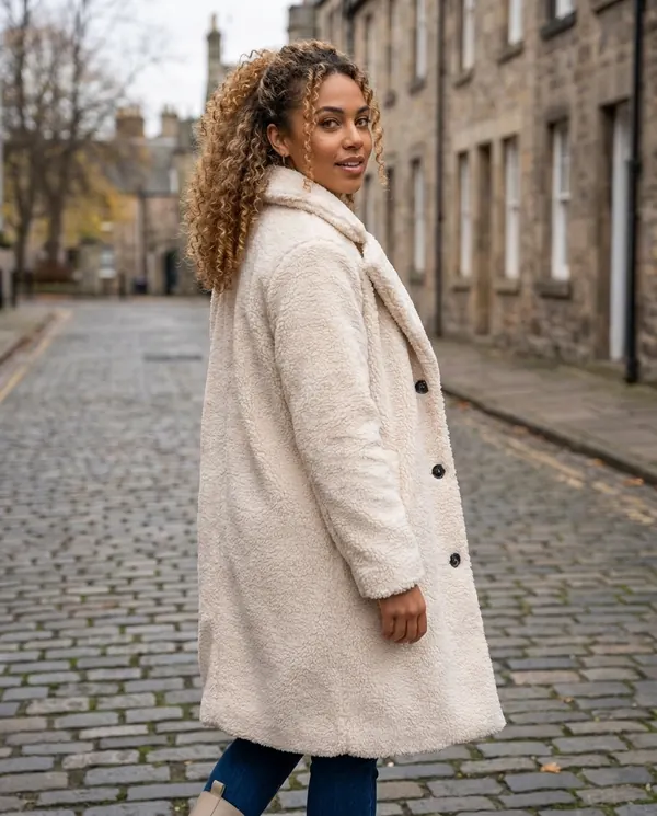 Satin Eve styling: Button-Through Teddy Coat