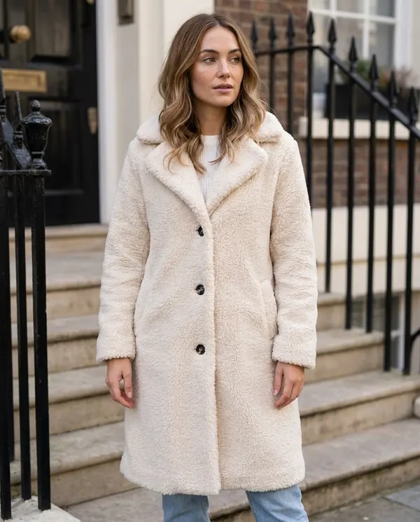 Satin Eve styling: Button-Through Teddy Coat