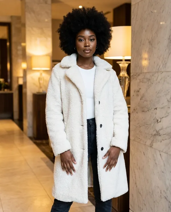 Satin Eve styling: Button-Through Teddy Coat