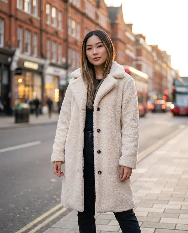 Satin Eve styling: Button-Through Teddy Coat