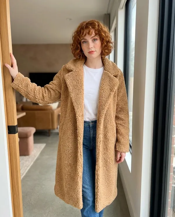 Satin Eve styling: Open-Front Long Teddy Coat